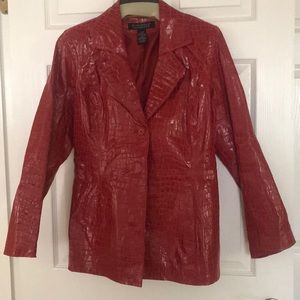 Red embossed leather blazer